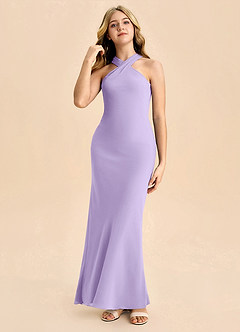 Azazie Doretta Junior Robe Fourreau en Mousseline de soie Plissée Lilas image3