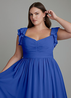 Azazie Anaya Robes de demoiselle d'honneur Robe Trapèze en Mousseline de soie Décolleté en cœur Bleu Roi image14