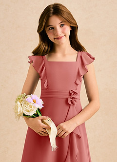 Azazie Soso Girls Formal vestidos de niña de las flores Vestido de Rosa Antigua de Gasa de Corte en A con Plisado image6