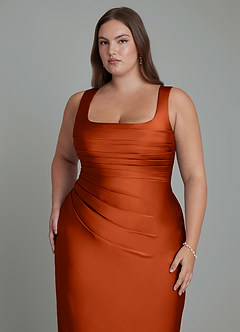 Azazie Agustina Brudtärnklänningar Klänning av Sjöjungfru i Stretch Satin Korsett Paprika image12