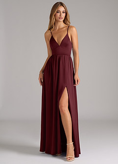 Azazie Aaida Brautjungfernkleider A-Linie Korsett Stretch-Satin Kleid Cabernetrot image4