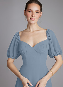 Azazie Fatima Bridesmaid Dresses Dusty Blue A-Line with Pockets Chiffon Dress image3