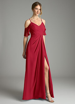 Azazie Dakota Bridesmaid Dresses Scarlet A-Line V-Neck Pleated Chiffon Dress image5