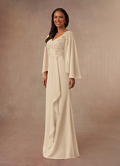 Azazie Perry Kleider für die Brautmutter Meerjungfrau-Linie V-Hals Spitze Chiffon Kleid Champagner image2