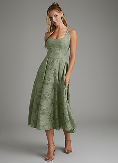 Azazie Isabella Bridesmaid Dresses Pistachio A-Line Corset Floral Burnout Dress image6