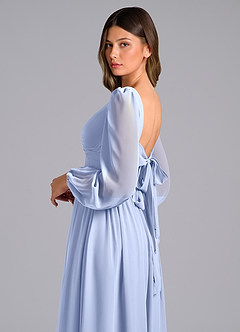Azazie Zeya Bridesmaid Dresses Ice A-Line Long Sleeve Chiffon Dress image6
