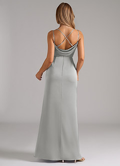 Azazie Callan Robes de demoiselle d'honneur Robe Trapèze Convertible en Satin extensible Plissée Argent image2
