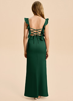 Azazie Jessamine Junior Dark Green Sheath Ruched Stretch Satin Dress image2