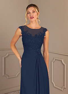 Azazie Endora Mother of the Bride Dresses Dark Navy A-Line Scoop Lace Chiffon Dress image5