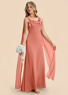 Azazie Chelsea Junior Salmon Pink Sheath Pleated Stretch Satin Dress image5