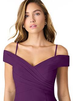 Azazie Lecia Jurken voor bruidsmeisjes Converteerbaar Jurk van Chiffon met rijk Off-the-shoulder geplooid Druif image2