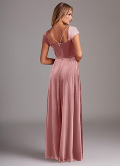 Azazie Gabi Vente Finale Robe Trapèze en velours Fente Latérale Rose Poussiéreuse image2