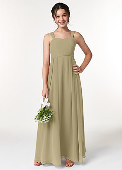 Azazie Simoan Junior Abito A-Line in Chiffon Scollo a Cuore Verde Muschio image1