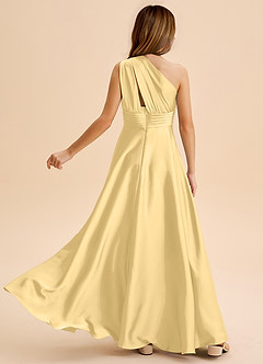 Azazie Charlize Junior Butter A-Line Pleated Stretch Satin Dress image2
