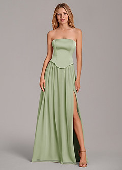 Azazie Cadence Bridesmaid Dresses Dusty Sage A-Line Corset Stretch Satin Convertible Dress image5