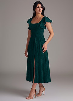 Azazie Bondi Brautjungfernkleider A-Linie Gestreift Blumen-Burnout Kleid Kiefer image3