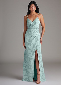 Azazie Maci 신부 들러리 드레스 쉬스 주름진 플로럴 번아웃 바닥 길이 드레스 image4