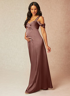 Azazie Rhea Maternity Bridesmaid Dresses A-Line Off-The-Shouler Pleated Stretch Satin Floor-Length Dress image5