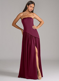 Azazie Adeline Bridesmaid Dresses Mulberry A-Line Strapless Stretch Satin Convertible Dress image4