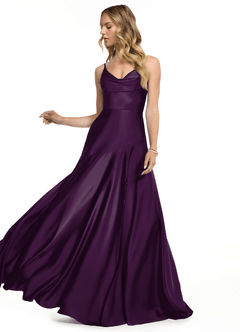 Azazie Kayla Bridesmaid Dresses Grape Sheath Side Slit Stretch Satin Dress image3