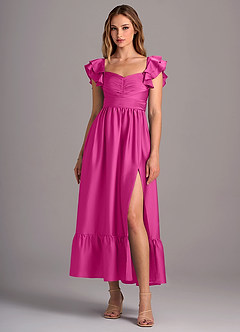 Azazie Anaya Bridesmaid Dresses Fuchsia A-Line Sweetheart Neckline Stretch Satin Convertible Dress image1