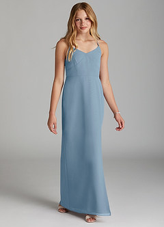 Azazie Becca Junior Robe Sirène en Mousseline de soie Bleu Poussiéreux image5