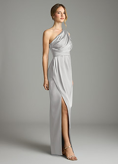 Azazie Emorie Brautjungfernkleider Etui One-Shoulder Stretch-Satin Kleid Silber image4