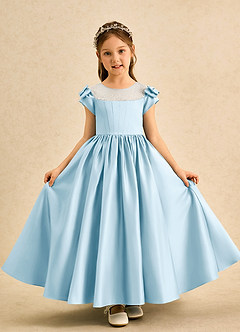 Azazie Toffee Blumenmädchenkleider Ballkleid Schleifen Matte Satin Kleid Himmelblau image2