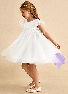 Azazie Munchkin Blumenmädchenkleider A-Linie Schleifen Tüll Kleid Elfenbein Flieder image5