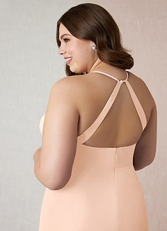 Azazie Becca Vestidos de damas de honor Vestido de Rosa Inglesa de Gasa de Corte Recto con Cuello en V image11