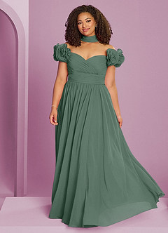Barbie ♥ Azazie Bridesmaid Dresses Eucalyptus A-Line Off the Shoulder Chiffon Convertible Dress image15