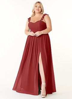 Azazie Metz Brautjungfernkleider A-Linie Herzchen Gerüscht Chiffon Kleid Rost image7
