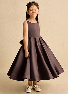 Azazie Babs Blumenmädchenkleider Ballkleid Plissee Matte Satin Kleid Ganache image3