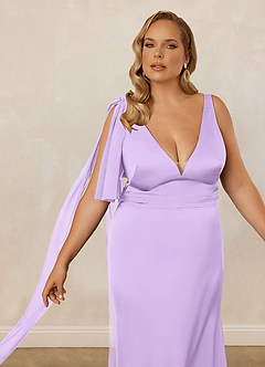 Christian Siriano Bridal for Azazie 1011 Bridesmaid Dresses Lilac Mermaid Bow Stretch Satin Dress image13