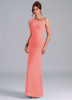 Azazie Rinna Bridesmaid Dresses Coral Mermaid One Shoulder Chiffon Dress image3