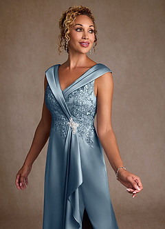 Azazie Santa Monica Mother of the Bride Dresses Dusty Blue A-Line Lace Dress image5