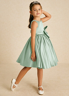 Azazie Apple Flower Girl Dresses Agave A-Line Bow Matte Satin Dress image3