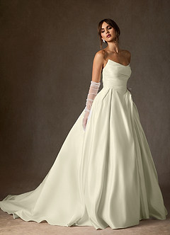 Azazie Adelise Wedding Dresses Cream Ball-Gown Strapless Satin Dress image5