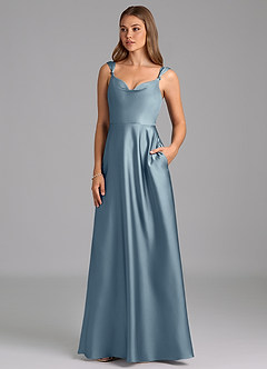 Azazie Beatrice Bridesmaid Dresses Dusty Blue A-Line Sweetheart Neckline Stretch Satin Dress image3