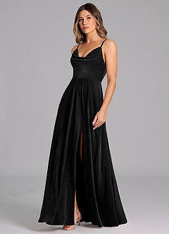 Azazie Sarella Robes de demoiselle d'honneur Robe Trapèze en velours Plissée Noir image5