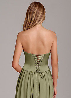 Azazie Cadence Bridesmaid Dresses Pistachio A-Line Corset Stretch Satin Convertible Dress image6