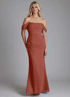 Azazie Luiza Brautjungfernkleider Meerjungfrau-Linie Schulterfrei Chiffon Kleid Rotbraun image5