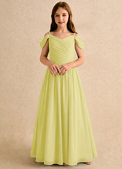 Azazie Chelo Girls Formal Abiti da Ragazza di Fiori Abito A-Line in Chiffon Plissettato Sorbetto Al Limone image4