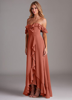 Azazie Lyra Robes de demoiselle d'honneur Robe Trapèze Convertible en Mousseline de soie Argile image5