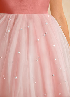 Azazie Esme Flower Girl Dresses Salmon Pink Ball-Gown Bow Tulle Dress image9