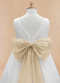 Azazie Kavi Flower Girl Dresses Ivory Champagne A-Line Bow Matte Satin Dress image10