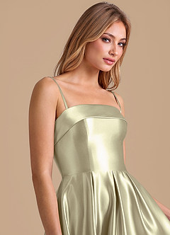 Azazie Lucienne Bridesmaid Dresses Moss Green A-Line Pleated Metallic Satin Dress image7