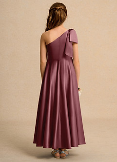 Azazie Guppy Junior Formal vestidos de niña de las flores Vestido de Rosa Del Desierto de Satin Mate de Corte En A con Hombro unilateral image2