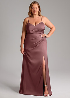 Azazie Azuree Bridesmaid Dresses Vintage Mauve A-Line Pleated Stretch Satin Dress image11