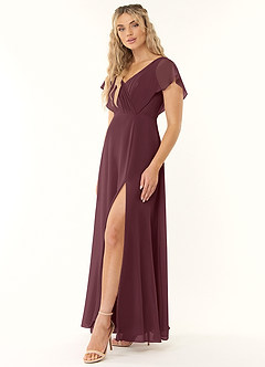 Azazie Rylee Bridesmaid Dresses Sangria A-Line Pleated Chiffon Dress image3